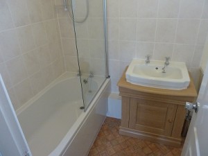 New bathroom - Bath, shower, screen and vanity unit and basin